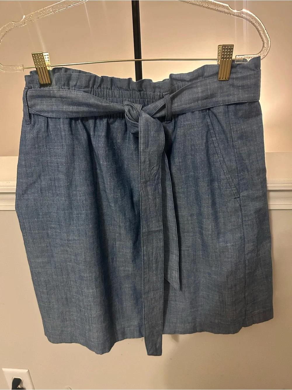 J. Crew Chambray Tie-Waist Mini Skirt in Blue